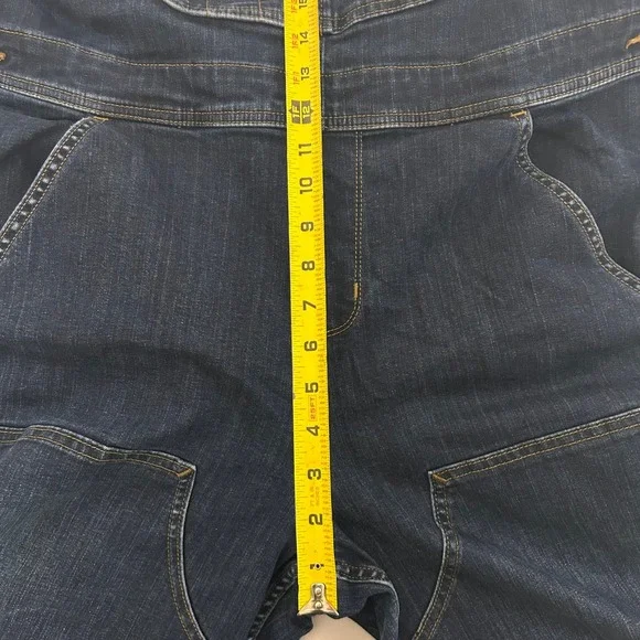 Carhartt Bib Overalls Womens 12/14 Short Dark Wash Denim Rugged Flex Double Knee - Picture 10 of 11